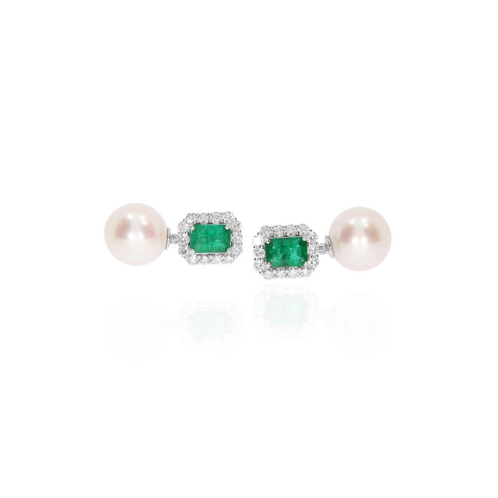 Jette Emerald and Diamond And Pearl Drop Earrings Heidi Kjeldsen Jewellery ER5081 white