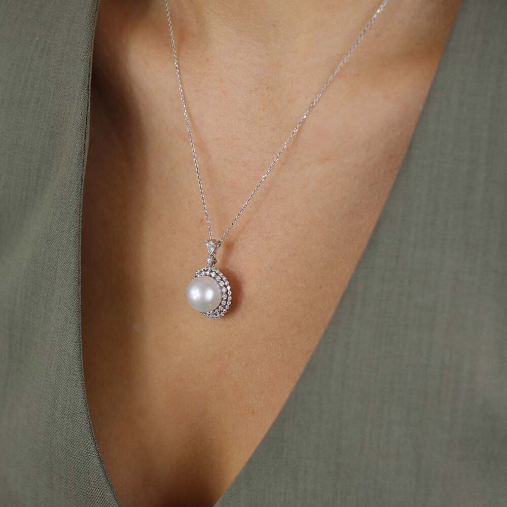 Margit Cultured Pearl and Diamond Cluster Pendant Heidi Kjeldsen Jewellers P1700