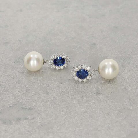 Sara Sapphire and Diamond Pearl Cluster Earrings By Heidi Kjeldsen Jewellery ER5080 still