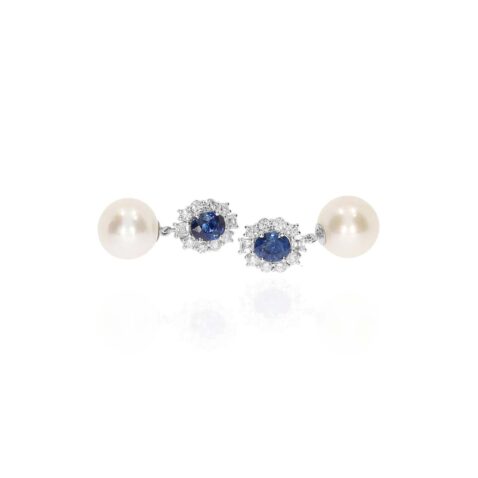 Sara Sapphire and Diamond Pearl Cluster Earrings By Heidi Kjeldsen Jewellery ER5080 white