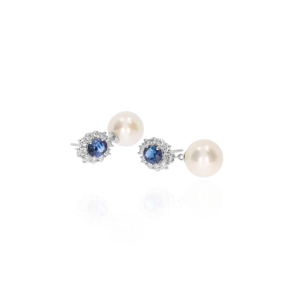 Sara Sapphire and Diamond Pearl Cluster Earrings By Heidi Kjeldsen Jewellery ER5080 white1