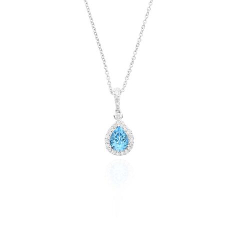 Freja Blue Topaz Sapphire and Diamond Pendant Heidi Kjeldsen Jewellers P1723 hanging