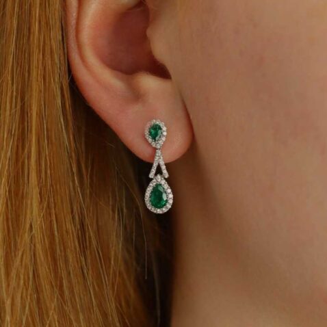 Jette Emerald and Diamond Drop Earrings Heidi Kjeldsen Jewellery ER1459 model1 (1)