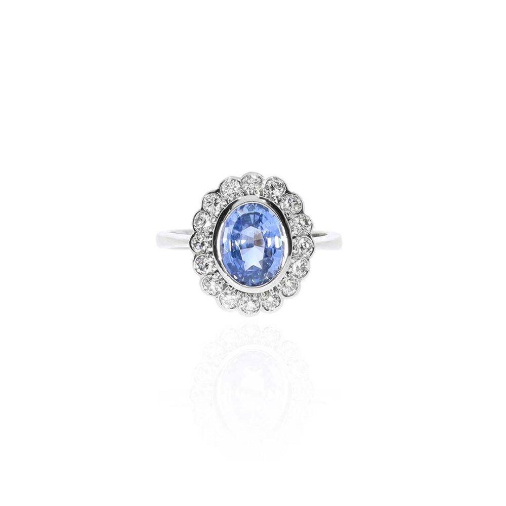 Sara Ceylon Sapphire Diamond Cluster Ring Heidi Kjeldsen Jewellery R4983 front