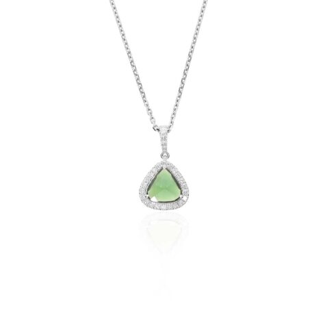 Sara Green Sapphire Diamond Cluster Pendent Heidi Kjeldsen Jewellery P1721 hanging