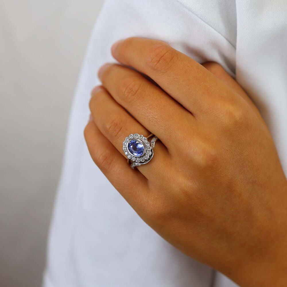 Sara Sapphire Oval Diamoind Cluster Ring Heidi Kjeldsen Jewellers R4983