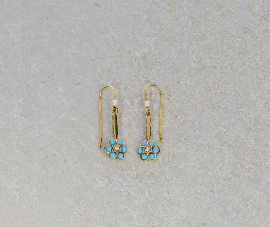 Heidi Kjeldsen Jewellery Diamond Turquoise and Cultured Pearl Earrings still ER1060