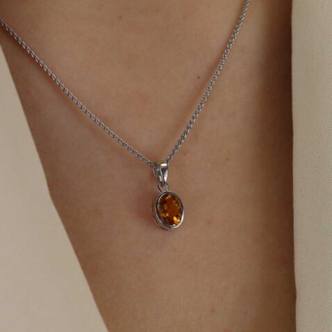 Dorit Citrine Rubover Silver Pendant Heidi Kjeldsen Jewellery P1587 P1745 model