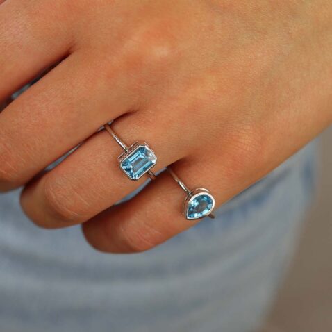 Freja Emerald Cut Blue Topaz Ring Heidi Kjeldsen Jewellers R1866 R5016