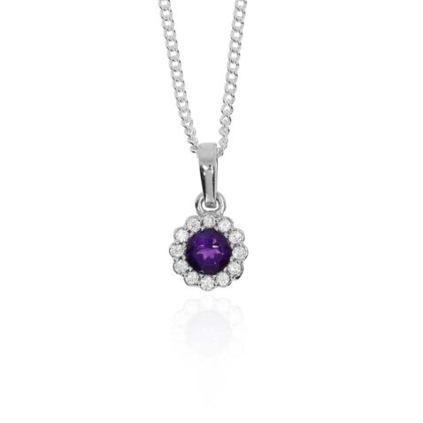 Viola Amythest Cluster Silver Pendant Heidi Kjeldsen Jewellery P1652 P1740 white1