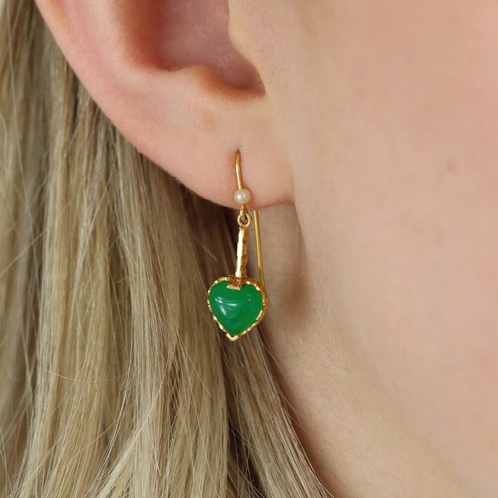 Naja Jade and Cultured Pearl Heart Drop Earrings Heidi Kjeldsen Jewellers ER5099