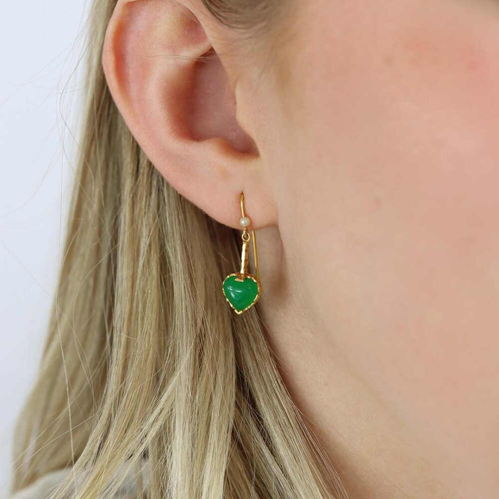 Naja Jade and Cultured Pearl Heart Drop Earrings Heidi Kjeldsen Jewellers ER5099