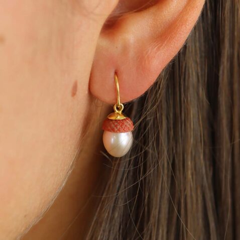 Naja Pink Freshwater Pearl Acorn Drop Earrings Heidi Kjeldsen Jewellers ER5102