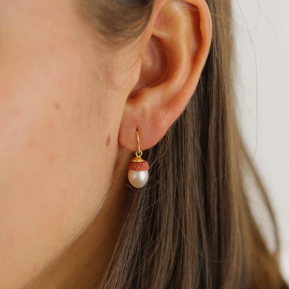 Naja Pink Freshwater Pearl Acorn Drop Earrings Heidi Kjeldsen Jewellers ER5102