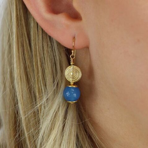 Naja Blue Agate Gold Filled Disk Drop Earrings Heidi Kjeldsen Jewellers ER6046 (1)