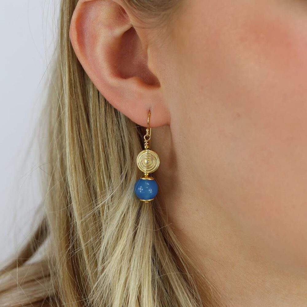 Naja Blue Agate Gold Filled Disk Drop Earrings Heidi Kjeldsen Jewellers ER6046