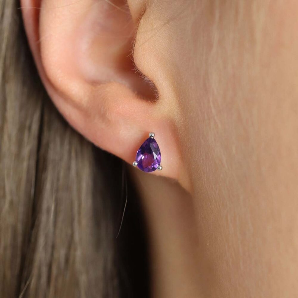 Amethyst Pear Stud Earrings by Heidi Kjeldsen Jewellery ER1951 Model 2