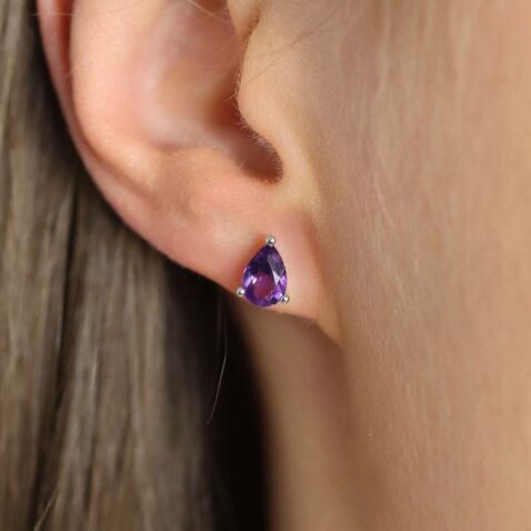 Amethyst Pear Stud Earrings by Heidi Kjeldsen Jewellery ER1951 Model 2