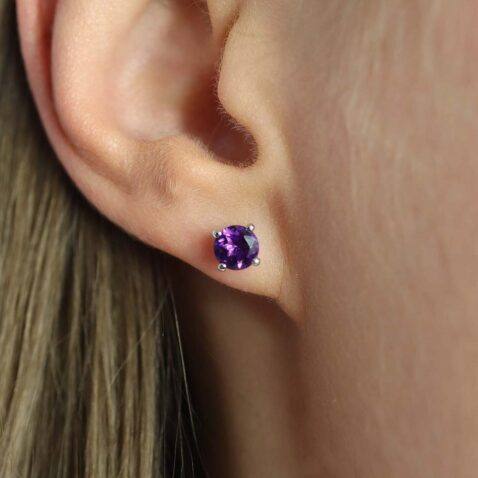 Amethyst Round Stud Earrings by Heidi Kjeldsen Jewellery ER1710 Model 2