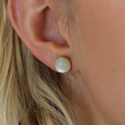 Elsa Moonstone Cabochon Earstuds Heidi Kjeldsen Jewellery ER2612 model