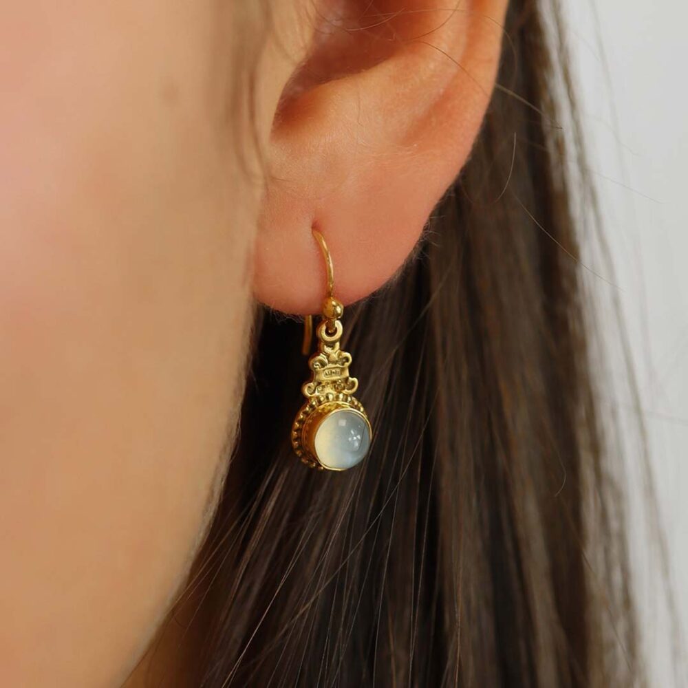 Elsa Moonstone Gold Drop Earrings Heidi Kjeldsen Jewellery ER4909 model