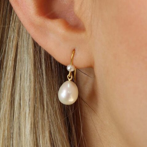 Margit Pearl Yellow Gold Drop Earrings Heidi Kjeldsen Jewellers ER5126