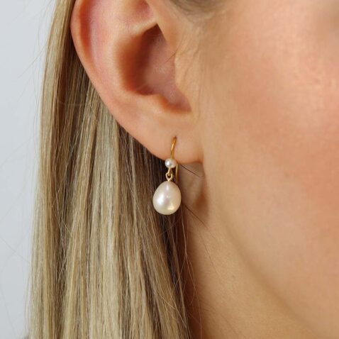 Margit Pearl Yellow Gold Drop Earrings Heidi Kjeldsen Jewellers ER5126