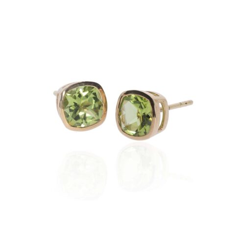 Nanna Peridot and Yellow Gold Rubover Set Earrings Heidi Kjeldsen Jewellery ER6028 white