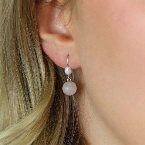 Jesper Rose Quartz and Pearl Drop Earrings Heidi Kjeldsen Jewellers ER6087