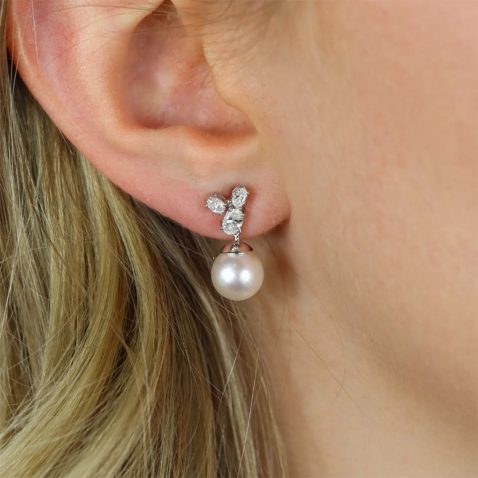 Margit Diamond and Pearl Drop Earrings Heidi Kjeldsen Jewellers ER6086