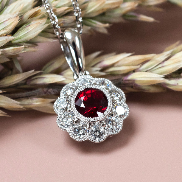 Mathilde Elegant Ruby and Diamond Pendant By Heidi Kjeldsen Jewellery P1405 model