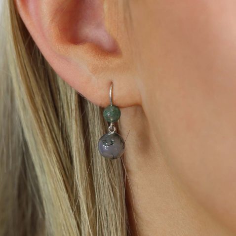 Naja Moss Agate Silver Drop Earrings Heidi Kjeldsen Jewellers ER6079