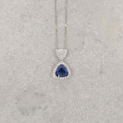 Sara Sapphire and Diamond Trilliant Pendant Heidi Kjeldsen Jewellery P1768 still