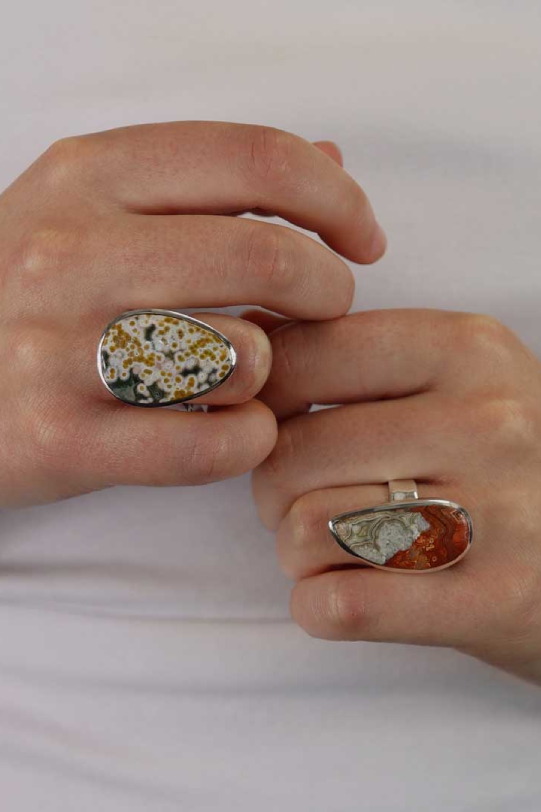 Elegant Mexican Crazy Lace Agate And Sterling Silver Drop Shaped Ring - Heidi Kjeldsen Jewellery - R1212 Model