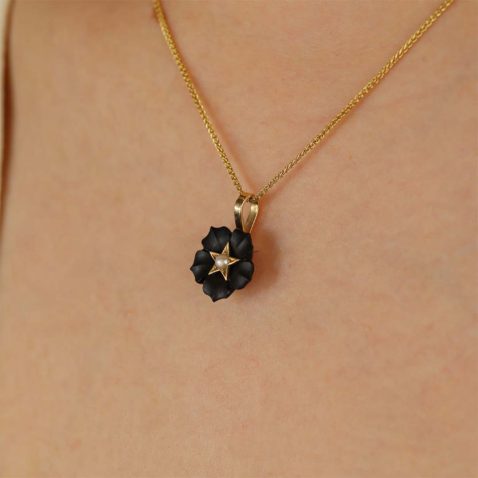 Naja Black Onyx and Pearl Flower Pendant Heidi Kjeldsen Jewellers P1772