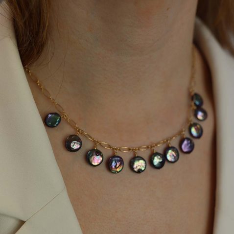 Black Coin Pearl Necklace Heidi Kjeldsen Jewellery NL1355 model1